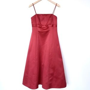 David’s Bridal Red Satin Midi Formal Dress Size 8